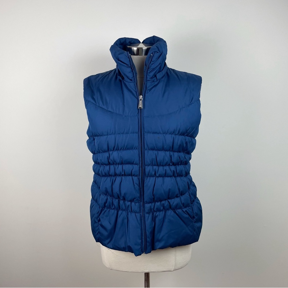 Michael Kors Solid Navy Blue Puffer Vest Waterfowl Feathers Women Full Zip Large